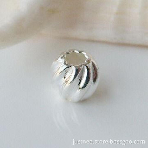 Solid 925 sterling silver round twisted corrugated beads, 5mm